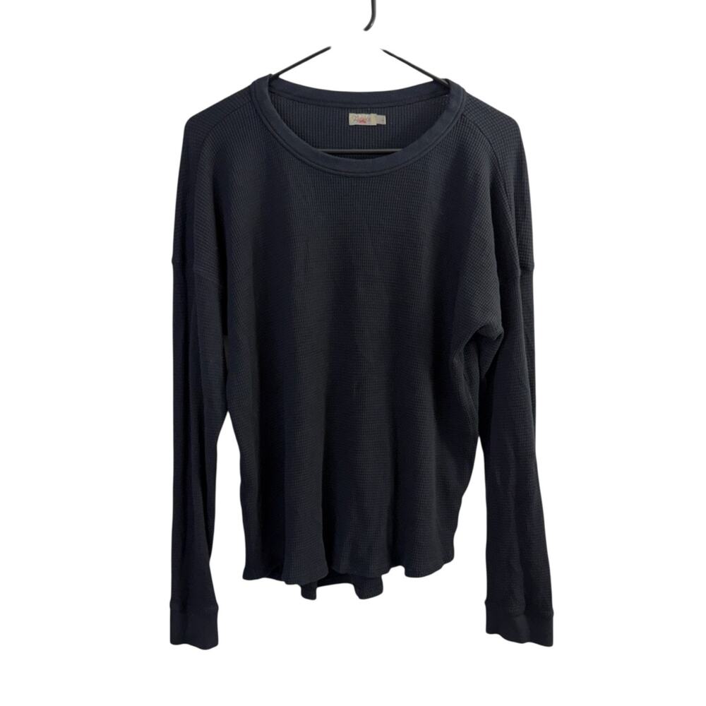 Faherty Legend Thermal Shirt Womens Size Large Black Long Sleeve Crew Beach Boho